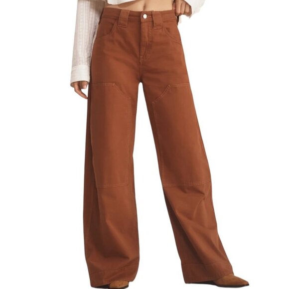 Anthropologie Pilcro Puddle Curve Wide-Leg Pants, Brown, Cotton, Western, Sz 26 - Picture 2 of 11